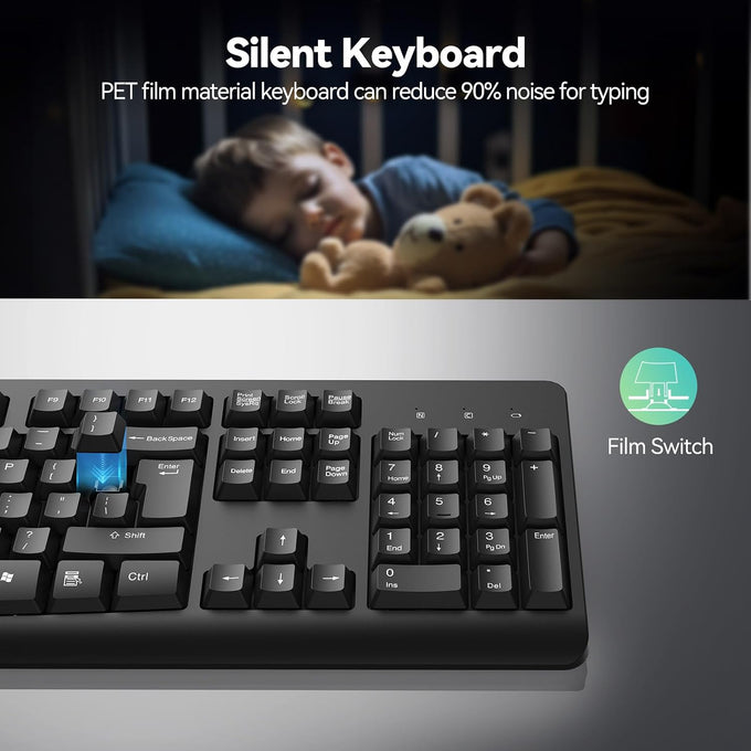 TECKNET Wireless Keyboard, 2.4G Silent Full-Size Keyboard with Number Pad