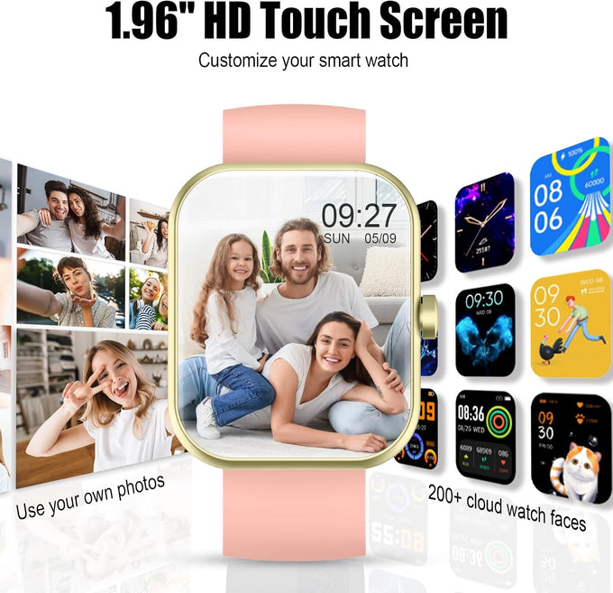 2026 Smart Watch for Men Women (Answer/Make Call), 1.96" HD Fitness Tracker Running Watch, IP68 Waterproof,Pedometer, Sleep/Step/Activity/Heart Rate Monitor,110+ Sport Mode Smartwatch for Android,Pink
