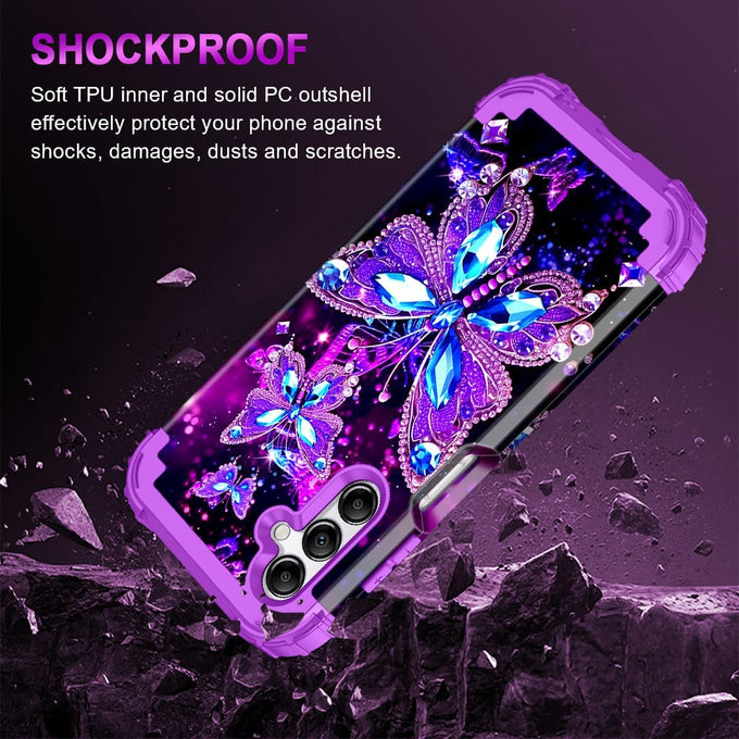 Miqala for Galaxy A16 5G Case,Glow in The Dark Three Layer Heavy Duty Shockproof Full Protection Hard Plastic Bumper+Soft Silicone Protective Case for Samsung Galaxy A16 5G 6.7 inch,Purple