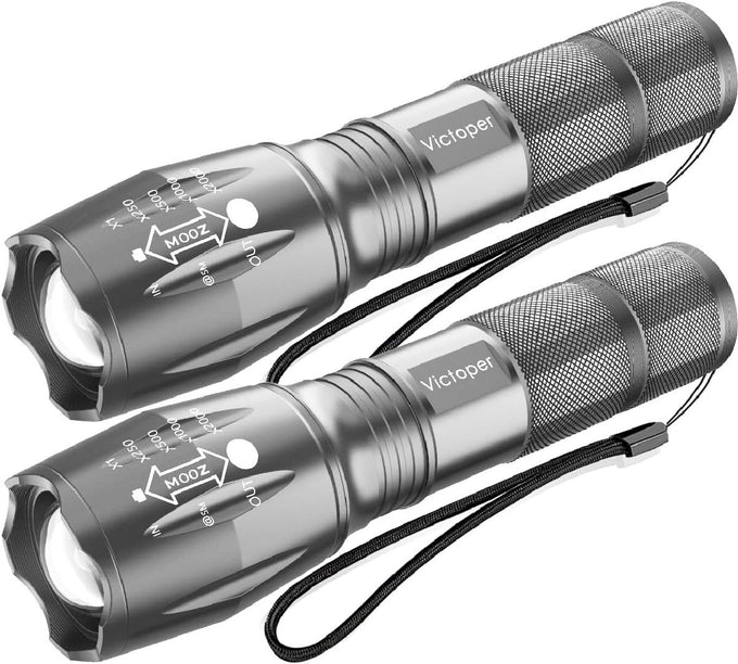 Victoper LED Flashlight 2 Pack, Bright Tactical Torch High Lumens 5 Modes, Waterproof Zoomable Flash Light for Outdoor, Birthday Gifts for Men, Dorm Room Hiking Camping Essentials Gear for Guys