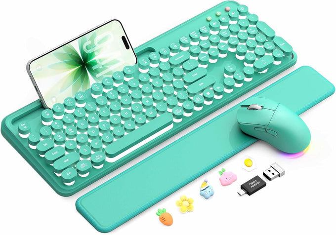 Wireless Keyboard and Mouse, Backlit Typewriter with Magnetic Wrist Rest