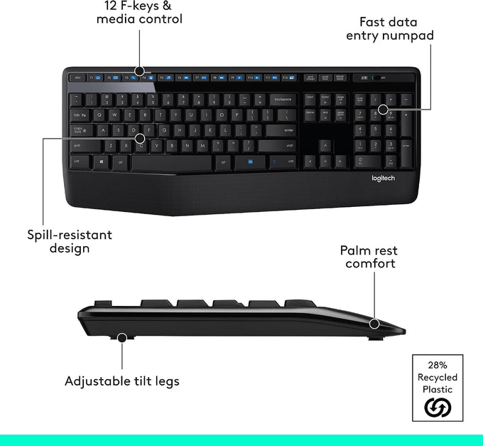 Logitech MK345 Full Size Wireless Keyboard and Mouse Combo - Black