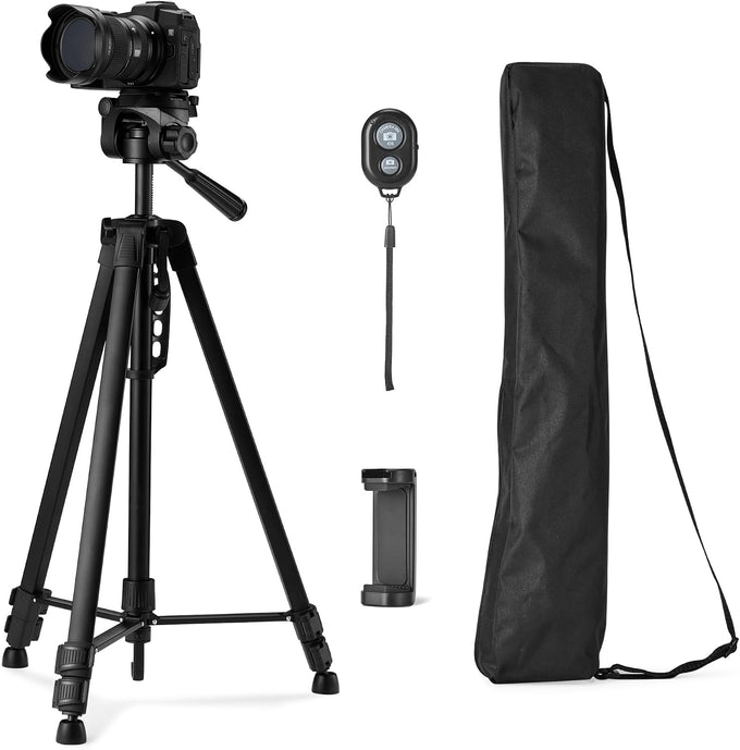 Amazon Basics 50-inch Lightweight Portable Camera Tripod Stand with Quick-Release Plate, Adjustable Height, Aluminum, for Travel Photography, Champagne