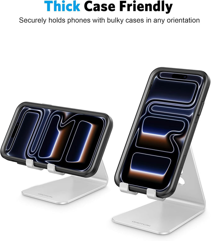 OMOTON C2 Adjustable Aluminum Cell Phone Stand with Charging Cutout, Silver