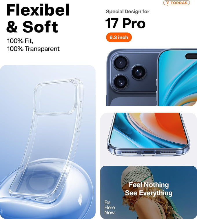 TORRAS for iPhone 17 Pro/ 18 Pro Case Clear, Upgraded Anti-Yellowing, 6.3"