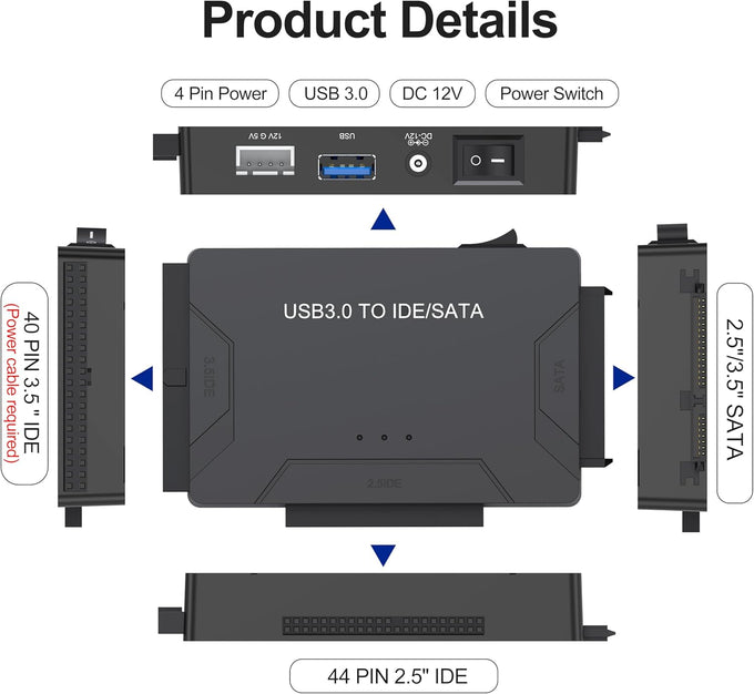 Hard Drive Reader USB 3.0 & Type C to SATA IDE Adapter, Data Transfer Kit