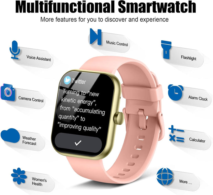 2026 Smart Watch for Men Women (Answer/Make Call), 1.96" HD Fitness Tracker Running Watch, IP68 Waterproof,Pedometer, Sleep/Step/Activity/Heart Rate Monitor,110+ Sport Mode Smartwatch for Android,Pink