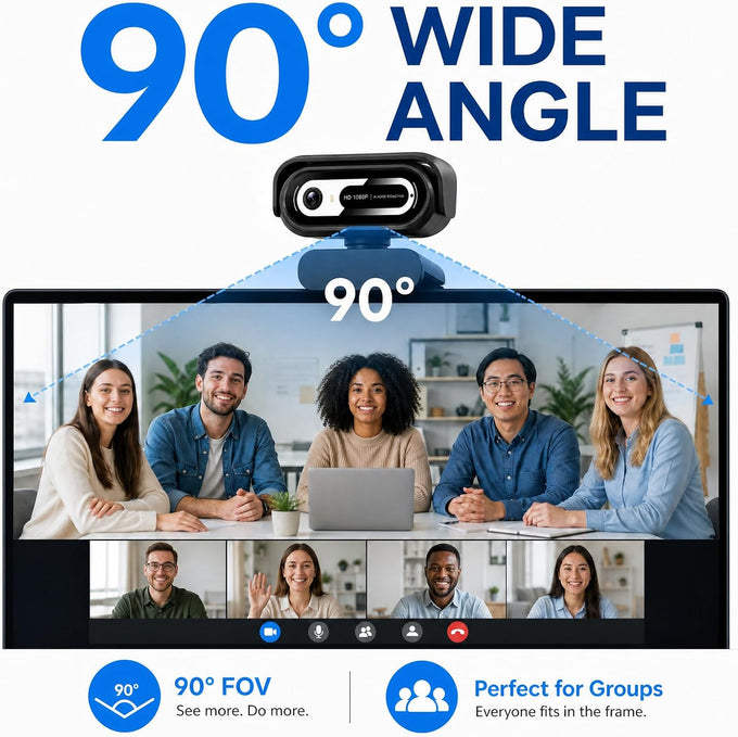 1080P Webcam for PC,90°FOV Web Camera with Noise-Canceling Microphone, USB Plug-and-Play Computer Camera, 30FPS &Privacy Cover Web Cam for Online Calling/Conferencing, Laptop/PC