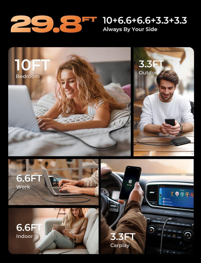 LISEN USB C to USB C Cable, 5-Pack [3.3/3.3/6.6/6.6/10FT] 60W Fast Charging