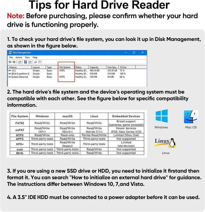 Hard Drive Reader USB 3.0 & Type C to SATA IDE Adapter, Data Transfer Kit