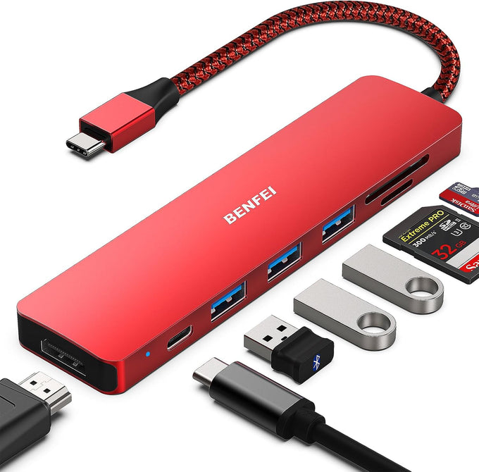 BENFEI USB C Hub 5-in-1 with 4K HDMI(Certified), 100W Power Delivery, 3 USB-A, Silicone Cable, Aluminum Case Compatible with MacBook Pro/Air, iPad Pro, iMac, iPhone 15 Pro/Pro Max, XPS, Thinkpad