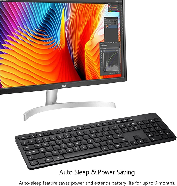 USB Silent Wireless Keyboard for Laptop Computer Full Size Number Pad Black