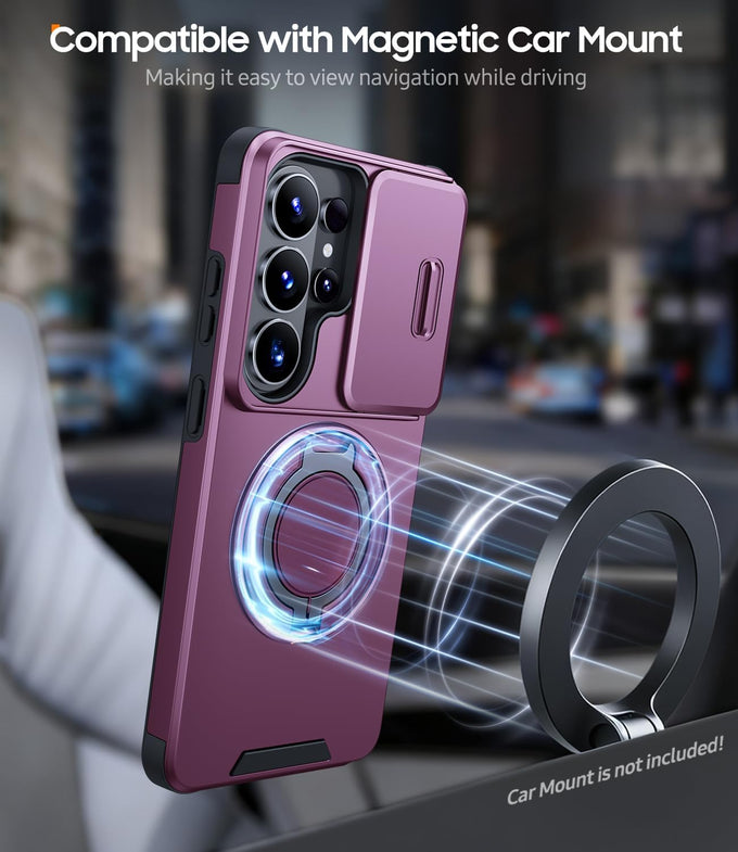 JAME for Samsung Galaxy S26 Ultra Case with Ring Stand & Slide Camera Cover