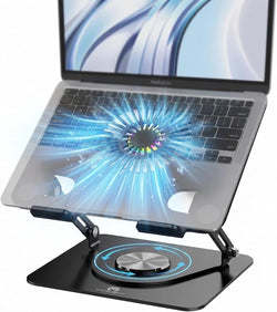 Laptop Stand with Cooling Fan& RGB Lighting,360° Rotating Iron Laptop Riser