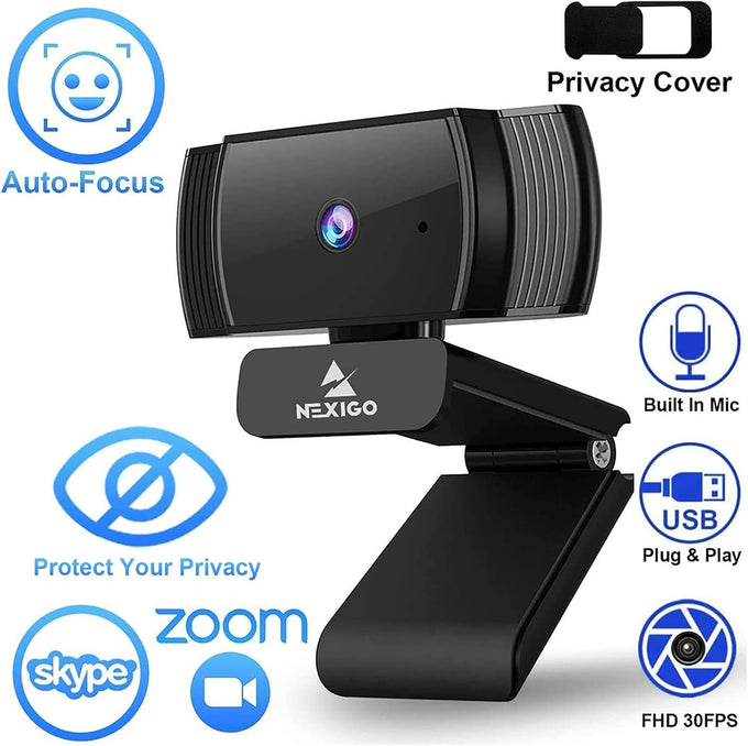 NexiGo N930AF Webcam with Microphone for Desktop, Autofocus, Webcam for Laptop, Computer Camera, 1080p HD USB Web Camera, Compatible with Zoom/Switch 2/Teams/Webex