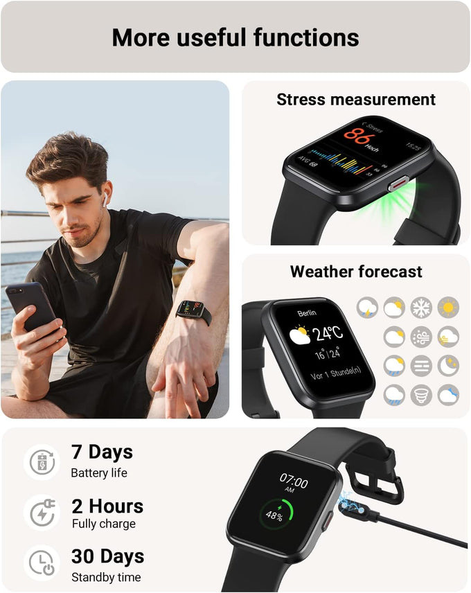Tensky Smart Watch for Men/Women Android/iPhone/Samsung, Alexa Built-in, 1.8" Touch Screen Fitness Tracker with Answer/Make Calls, 3ATM Waterproof Heart Rate/Sleep/SpO2 Monitor, 120+ Sport Modes