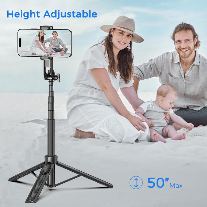 Selfie Stick Tripod for Phone with Remote Control & Holder, 50 Inch, Black