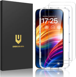UNBREAKcable 2-Pack Screen Protector for iPhone 15, Double Shatterproof Tempered Glass [Easy Installation Frame] [9H Hardness] [99.99% HD Clear] [Case Friendly] for Apple iPhone 15 6.1 inch
