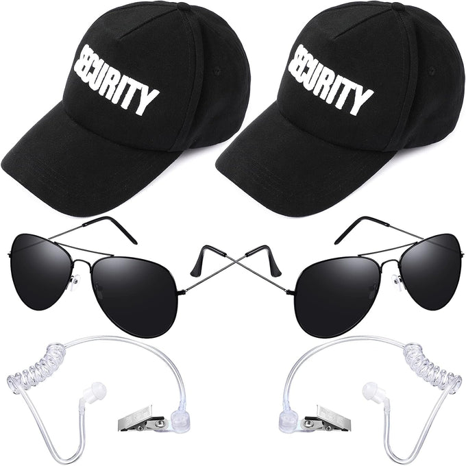 6 Pcs Secret Service Security Guard Hat Sunglasses Costumes Cosplay Set
