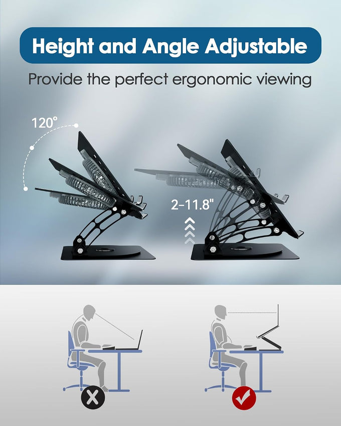 SHUWEI Laptop Stand with Fan, Height/Angle Adj fits 16" Laptop, Black