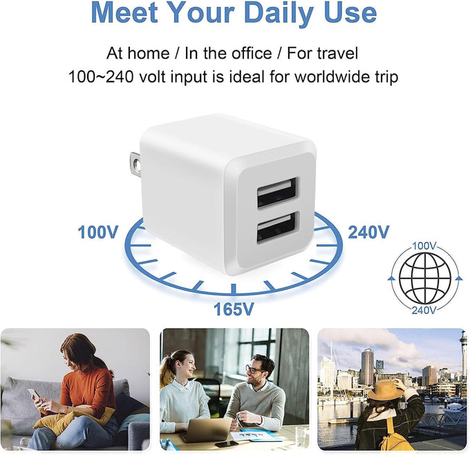 USB A Wall Charger,Dual Port Cube Power Adapter Charger Plug Block Charger