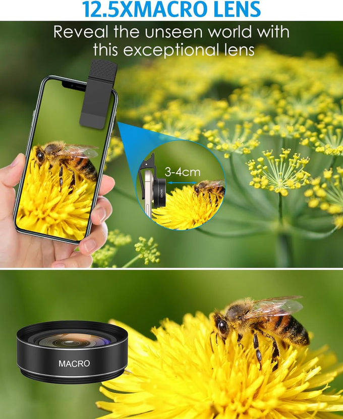 AMIR Phone Camera Lens, 0.45X Wide Angle & 12.5X Macro Lens, 2-in-1 Clip-On