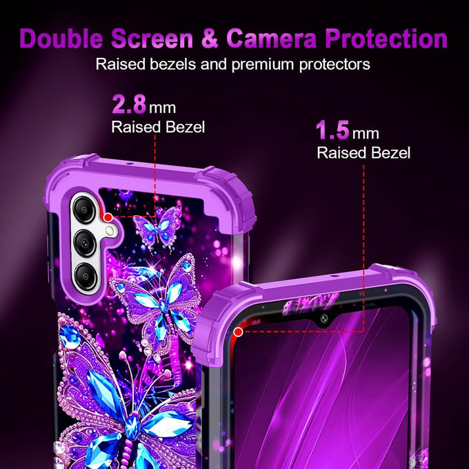 Miqala for Galaxy A16 5G Case,Glow in The Dark Three Layer Heavy Duty Shockproof Full Protection Hard Plastic Bumper+Soft Silicone Protective Case for Samsung Galaxy A16 5G 6.7 inch,Purple