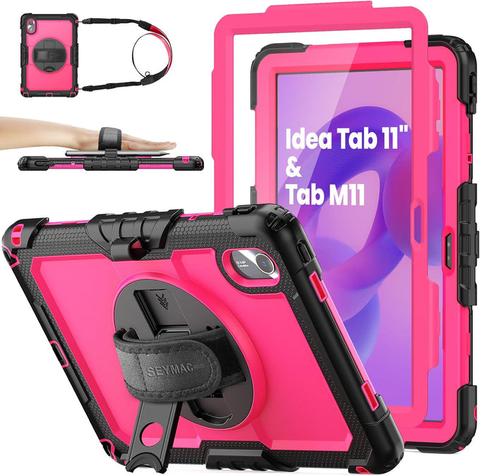 SEYMAC stock Tablet Case for Lenovo Idea Tab 11'' / M11 (TB336FU/TB330FU) 11 inch Drop-Proof Protection Cover with 360° Rotate Stand & Strap [Pen Holder] & Screen Protector 2025/2024, Black