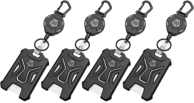 MNGARISTA Retractable Badge Holder,Heavy Duty Carabiner Clip Keychain Badge Reel,Tactical ID Card Key Holder with 31.5" Retractable, Black