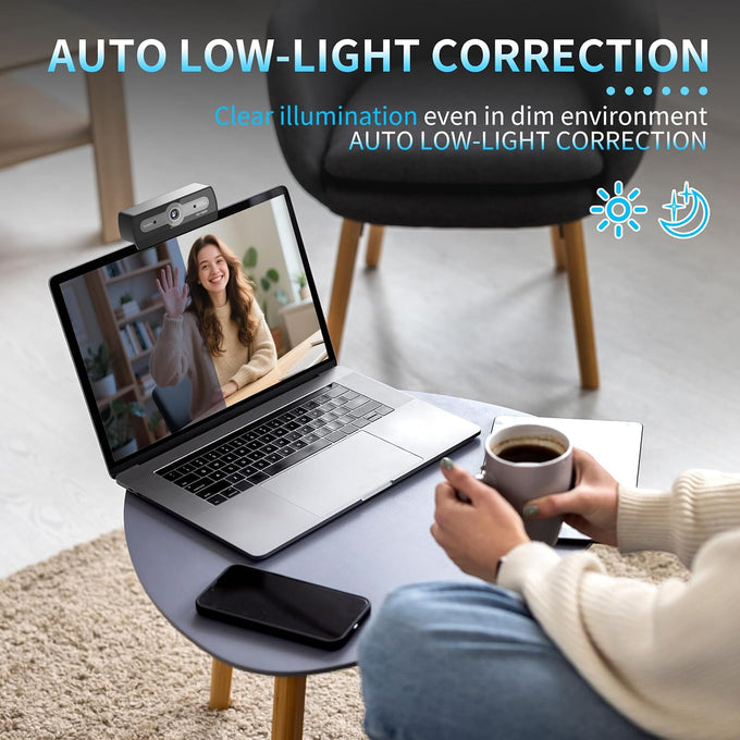 1080P Webcam with Microphone, USB Computer Camera for PC Full HD Web Cam for Desktop Computer Auto Light Adjustment Streaming Camera Plug and Play Noise Cancelling Webcam for Windows & Mac