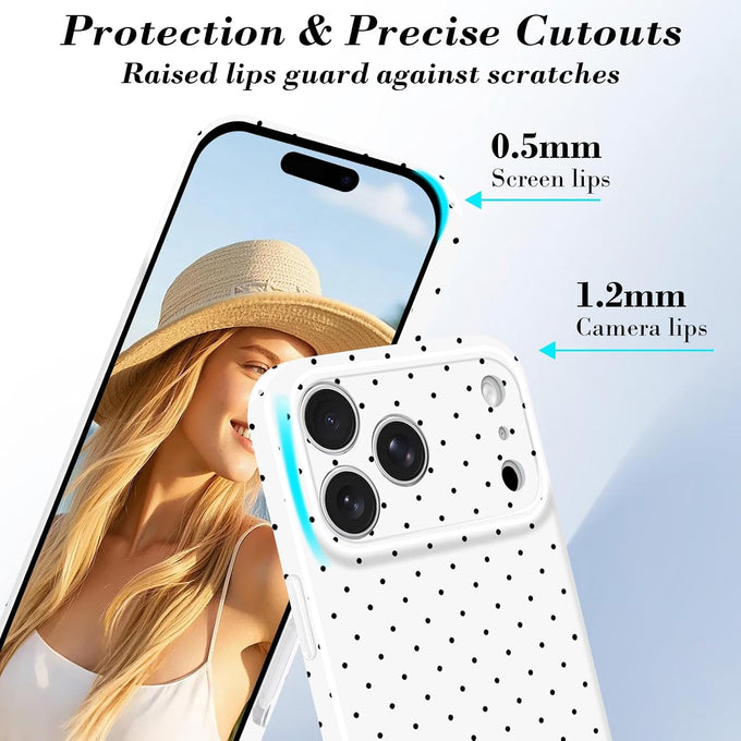 For iPhone 18 Pro Case / iPhone 17 Pro Case Cute Polka Dot Cover, White