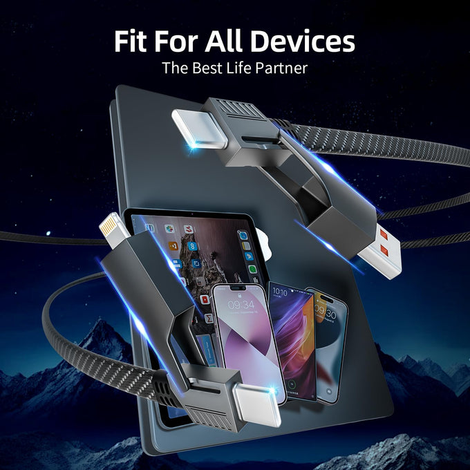 4 in 1 Multi Charging Cable Fast Charging 65W, USB C Cable with E-Mark Chip