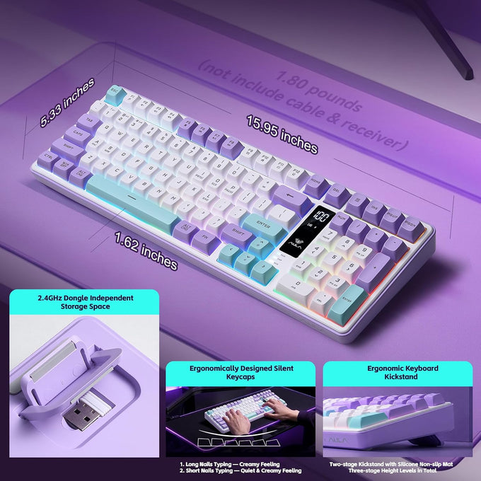 Aula S99pro V2 Wireless Gaming Keyboard,Silent Computer Creamy Keyboard
