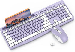 OMOTON Purple Wireless Keyboard and Mouse Combo, Built-in Phone Holder