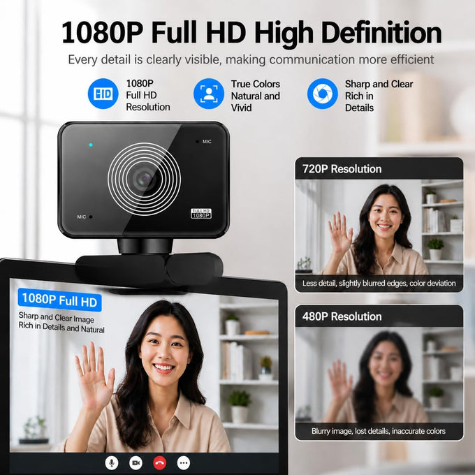 1080P HD USB Webcam Built-in Mic Auto Light Adjustment PC Camera for Video Conference Streaming Zoom Teams Switch 2