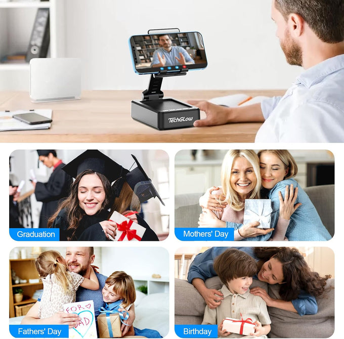 TechGlow Foldable Cellphone Stand with Bluetooth Speaker and Charging Function Birthday Gifts for Men Women Mother Father Boy Girl Teens Cool Tech Gadgets