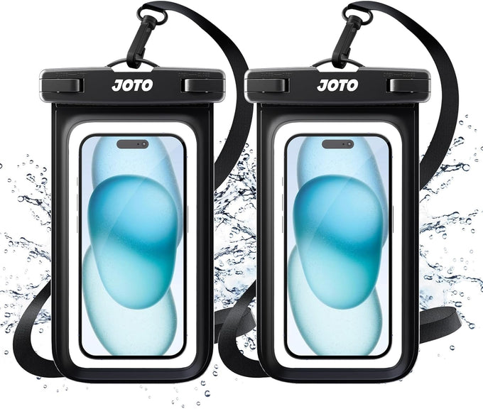 JOTO 2 Pack Waterproof Phone Pouch, Universal IPX8 Dry Bag up to 7" -Black