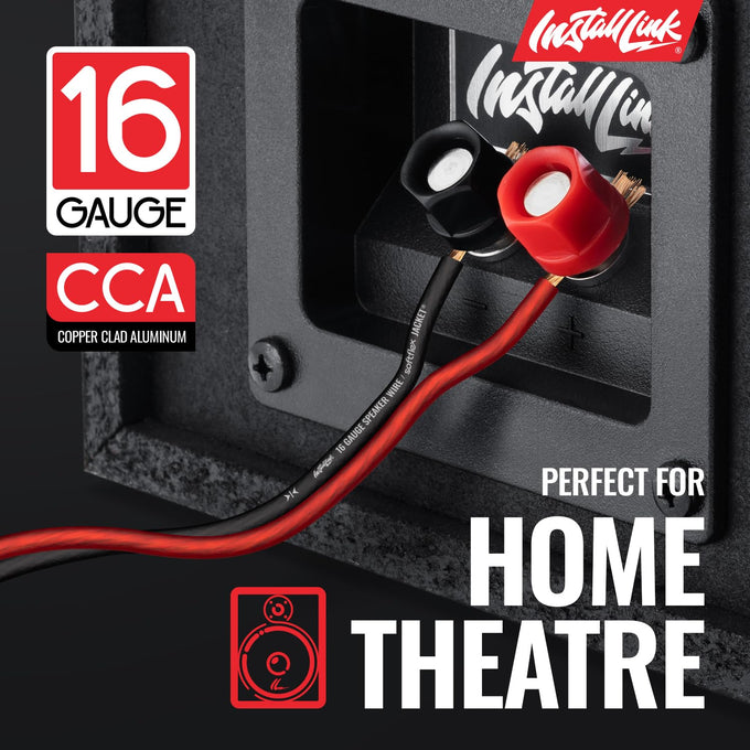 Install Link 16 AWG Gauge Speaker Wire (100 Feet) Car or Home Theater (CCA)