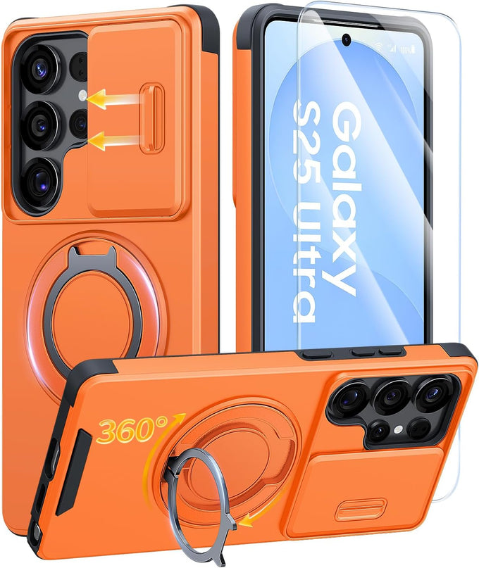 JAME for Samsung Galaxy S26 Ultra Case with Ring Stand & Slide Camera Cover