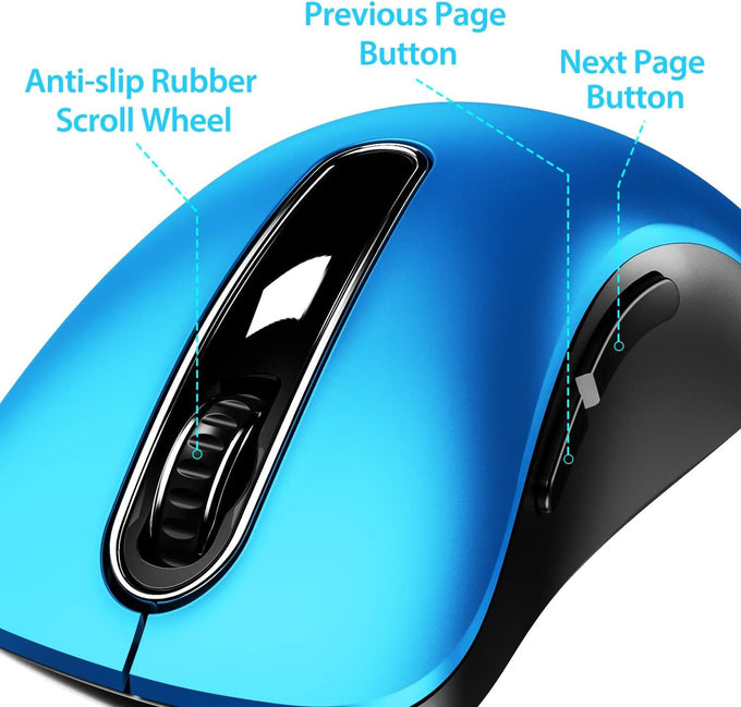 memzuoix 2.4G Portable Wireless Mouse, 1400 DPI Mobile Optical Cordless Mice with USB Receiver for Computer, Laptop, PC, Desktop, MacBook, 5 Buttons, Blue