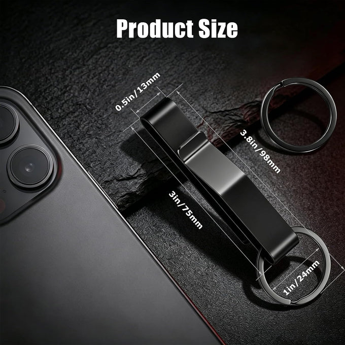 Duty Belt Key Holder, 2 Pack Belt Key Clip, Stainless Steel Stealth Belt Loop Key Ring Holder with 4 Keyrings UIInosoo for Handcuff Fits Max 2.25 Inch Belt
