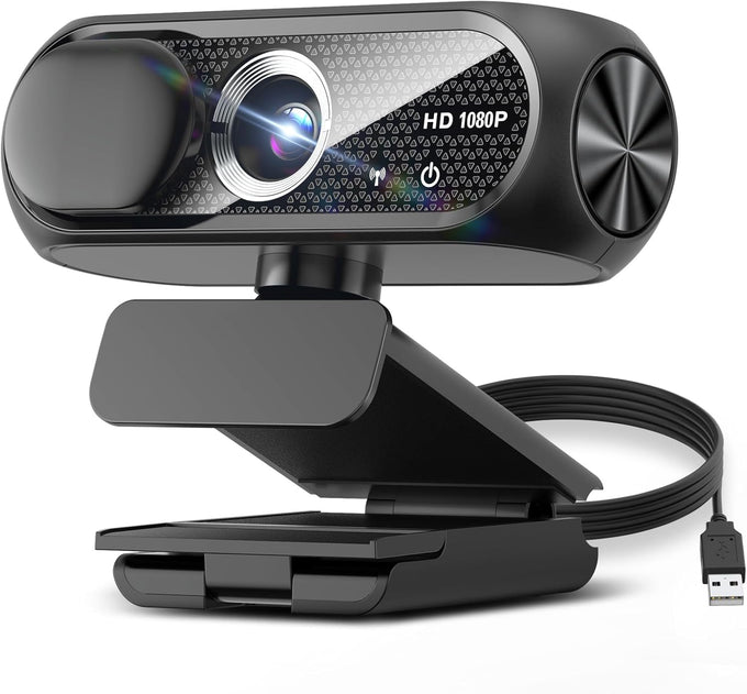1080P HD Webcam with Microphone, Noise Cancellation, Privacy Cover, Wide-Angle Lens, Auto Light Correction, Plug & Play USB Webcam for Laptop, Desktop, PC, Mac, Zoom, Skype, Streaming (Red)