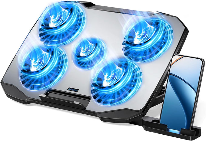 AIMIUZI Laptop Cooling Pad, Gaming Laptop Cooler with 9 Quiet Fans, Laptop Cooling Stand for 12-17 Inch, Laptop Computer Fan with 5 Height Adjustable,2 USB Ports,1 Phone Stand