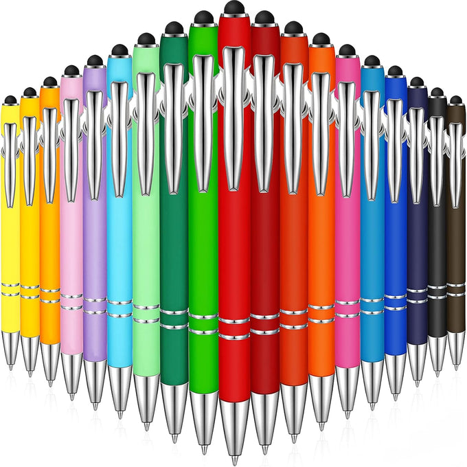 38 Pcs Ballpoint Pen 2-in-1 Stylus, Metal Rubberized Grip, Assorted Colors