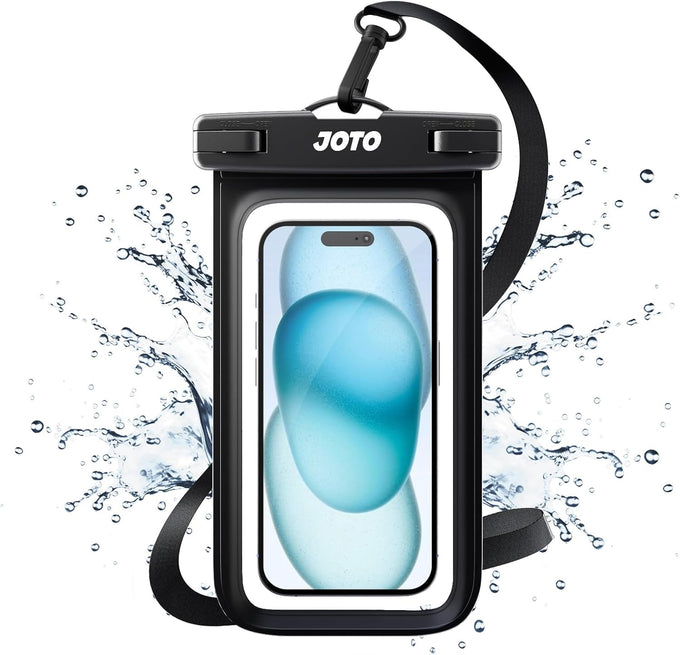 JOTO 2 Pack Waterproof Phone Pouch, Universal IPX8 Dry Bag up to 7" -Black