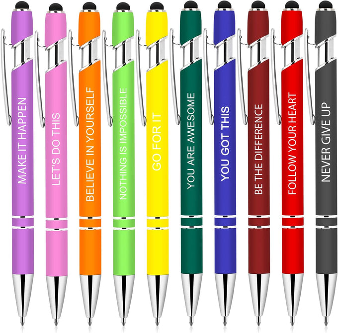 10 PCS Inspirational Pens Bulk with Stylus Tip Gifts Black Ink