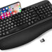 EAYBLLY 2.4G Wireless Ergonomic Keyboard, Full Size Wave Keys with Memory Foam Wrist Rest & 7.28in Phone Holder, USB-C Adapter Included for Windows Mac Chrome OS, Office or Home (Black)