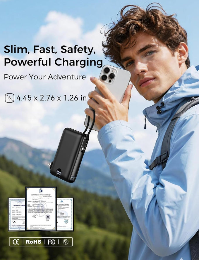 Portable Charger Power Bank 50000mAh Massive Capacity with Wall Plug Black