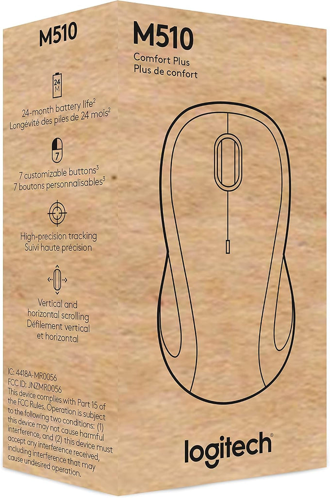 Logitech M510 Full Size Ambidextrous 2.4 GHz Wireless Mouse