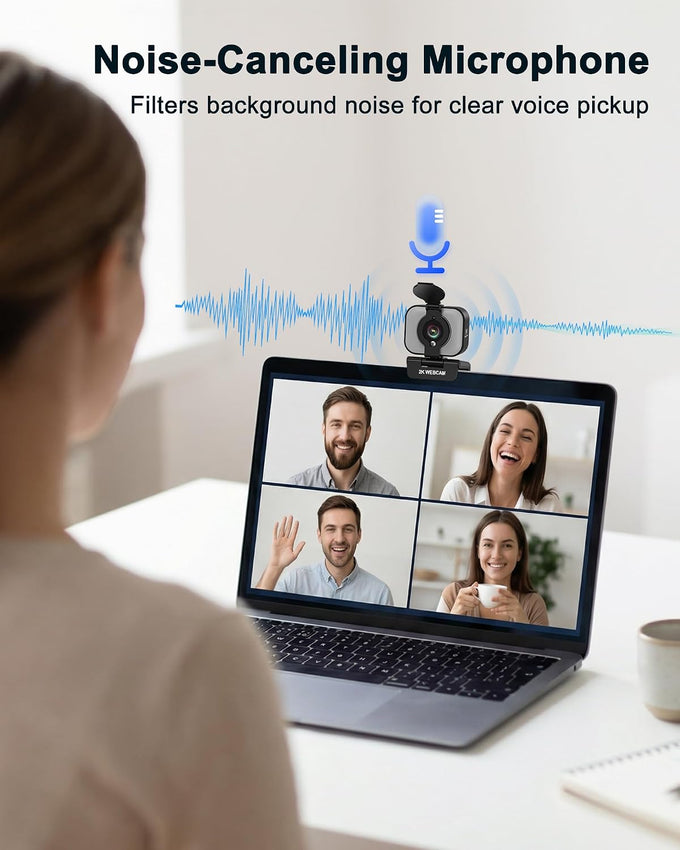 Atatat 2K Webcam for PC with Light, Microphone, Privacy Cover